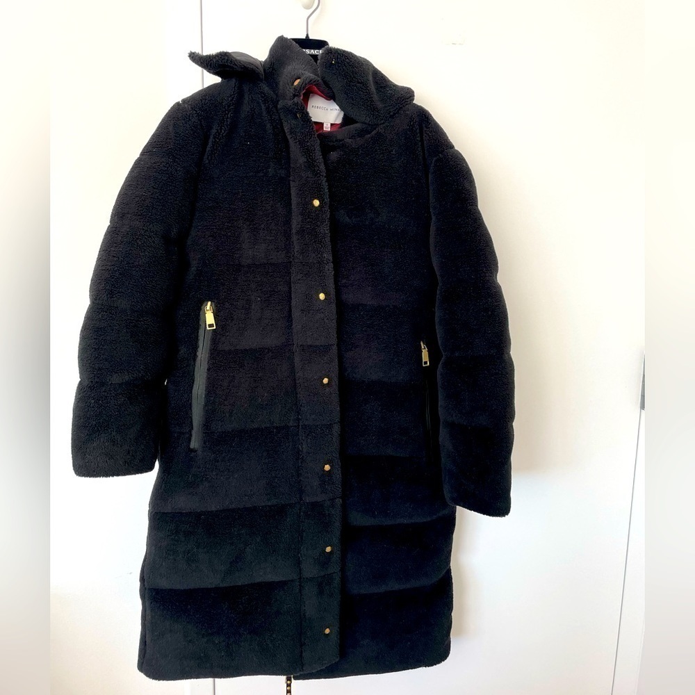 Rebecca Minkoff Coat Women’s Long Hooded Black Teddy Puffer S NWT